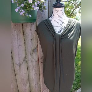 NWT Womens Michael Kors Army Green Short Sleeve V Neck Blouse Size Medium